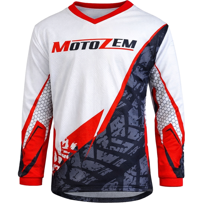Παιδική φανέλα motocross MotoZem Ground MX λευκή-μαύρη-κόκκινη