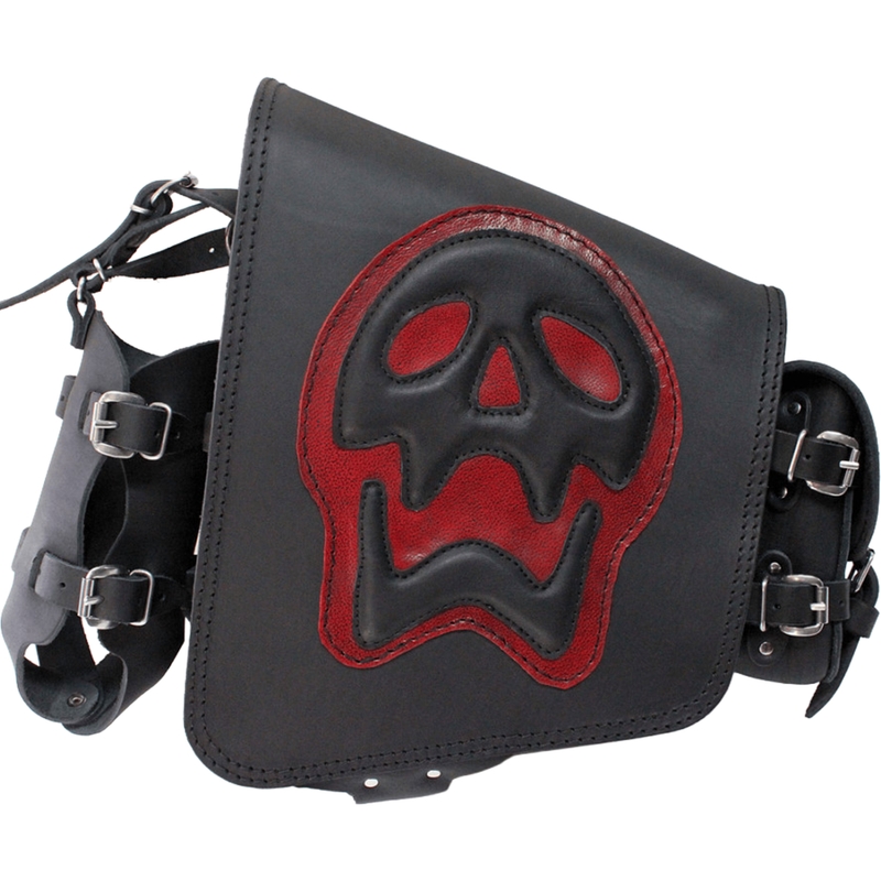 Δερμάτινη τσάντα μοτοσικλέτας RSA S493 Skull HD Softail μαύρο-κόκκινο