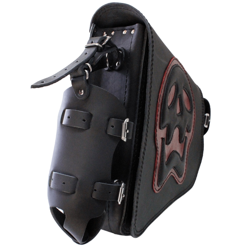 Δερμάτινη τσάντα μοτοσικλέτας RSA S493 Skull HD Softail μαύρο-κόκκινο