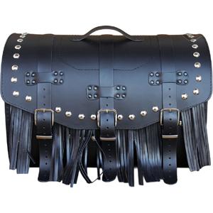 Δερμάτινη θήκη μοτοσικλέτας με κλειδαριά, πριτσίνια και κρόσσια RSA K451 μαύρη