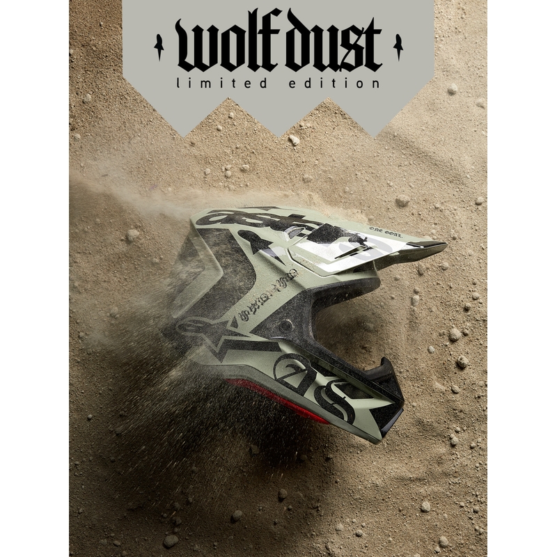 Κράνος motocross περιορισμένης έκδοσης Alpinestars Supertech S-M7 Wolf Dust σε μαύρο χρώμα