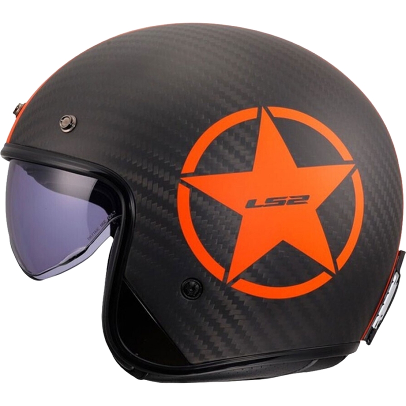 Κράνος μοτοσικλέτας ανοιχτού τύπου LS2 OF601 Bob II Carbon Star ματ πορτοκαλί