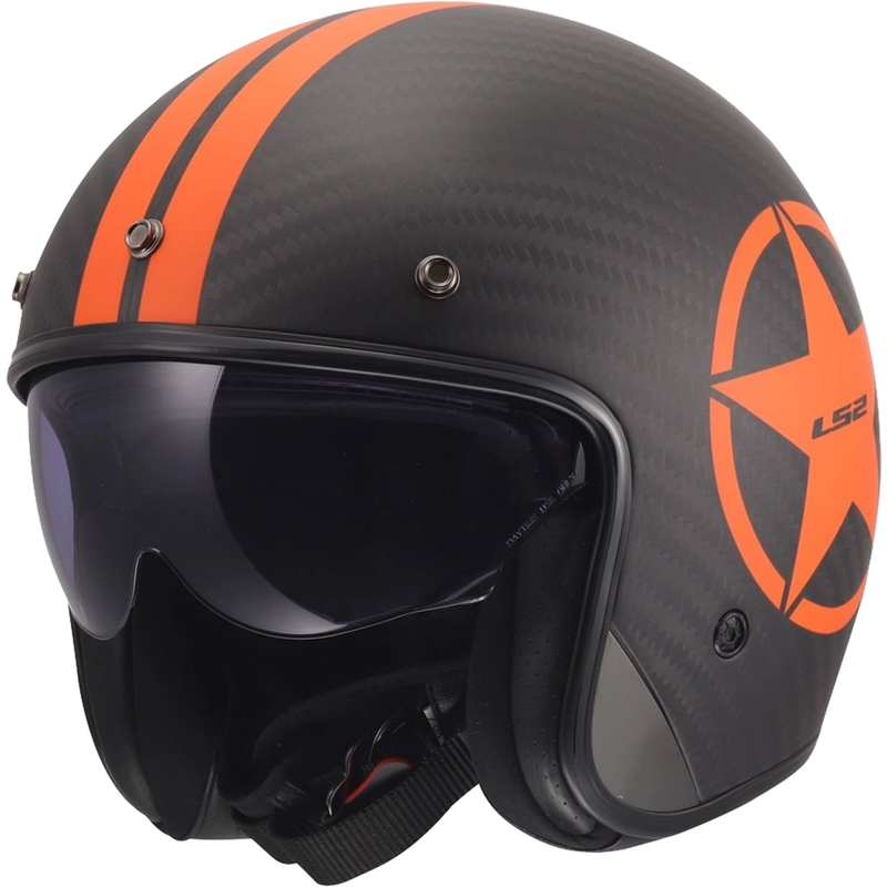 Κράνος μοτοσικλέτας ανοιχτού τύπου LS2 OF601 Bob II Carbon Star ματ πορτοκαλί