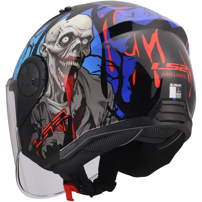 Κράνος μοτοσικλέτας ανοιχτού τύπου LS2 OF616 Airflow II Zombie γυαλιστερό μαύρο-κόκκινο-μπλε