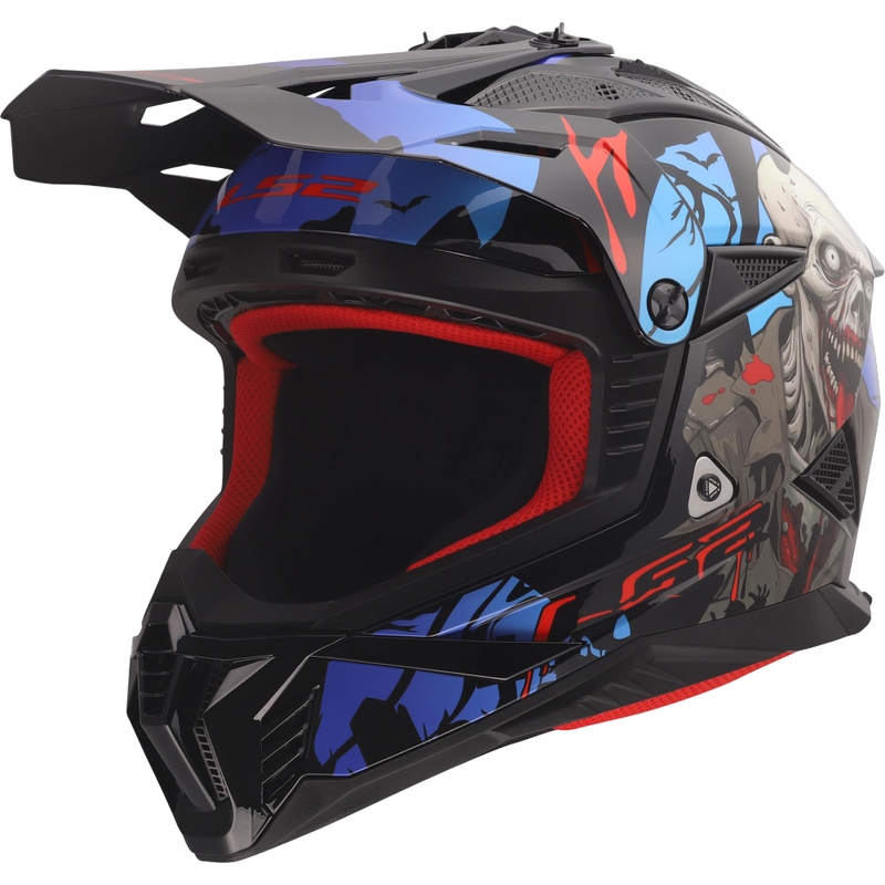 Κράνος Motocross LS2 MX708 Fast II Zombie II γυαλιστερό μαύρο-κόκκινο-μπλε