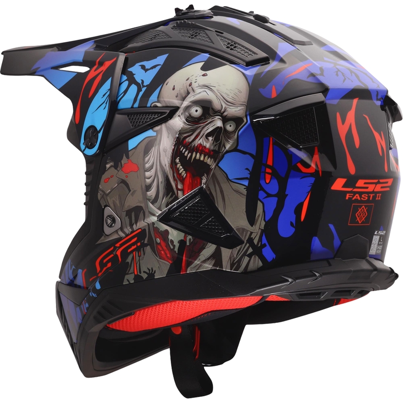 Κράνος Motocross LS2 MX708 Fast II Zombie II γυαλιστερό μαύρο-κόκκινο-μπλε