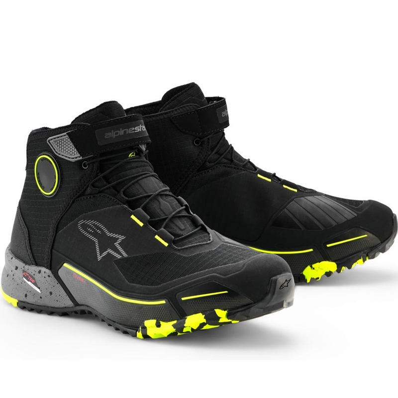 Μπότες μοτοσικλέτας Alpinestars CR-X Drystar μαύρες-σκούρο γκρι-φλουορ κίτρινο
