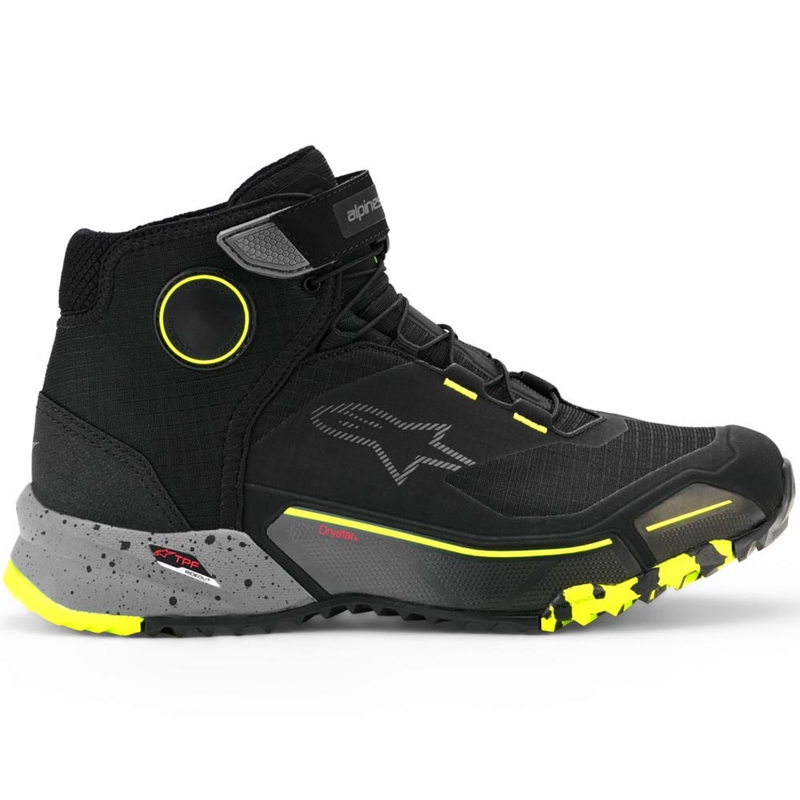Μπότες μοτοσικλέτας Alpinestars CR-X Drystar μαύρες-σκούρο γκρι-φλουορ κίτρινο