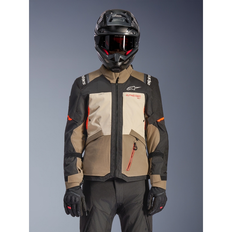 Μπουφάν μοτοσικλέτας Alpinestars Andes V4 Drystar, κρεμ-ανοιχτό καφέ-μαύρο-φλουορο-πορτοκαλί