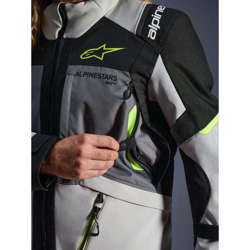 Μπουφάν μοτοσικλέτας Alpinestars Andes V4 Drystar Σκούρο γκρι-Ανοιχτό γκρι-Μαύρο-Φθορίζον κίτρινο