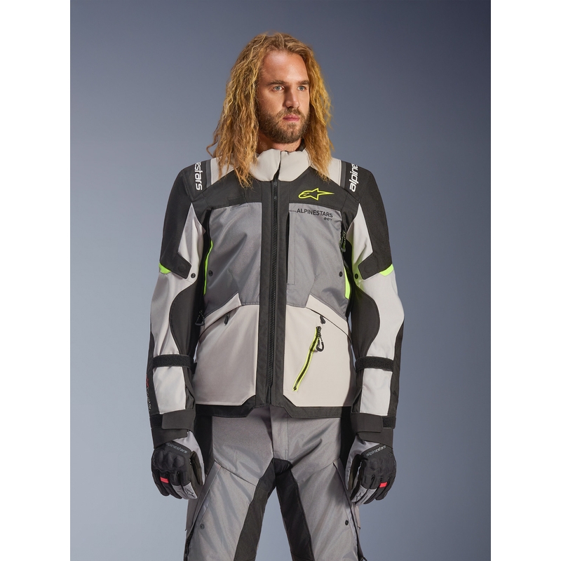 Μπουφάν μοτοσικλέτας Alpinestars Andes V4 Drystar Σκούρο γκρι-Ανοιχτό γκρι-Μαύρο-Φθορίζον κίτρινο