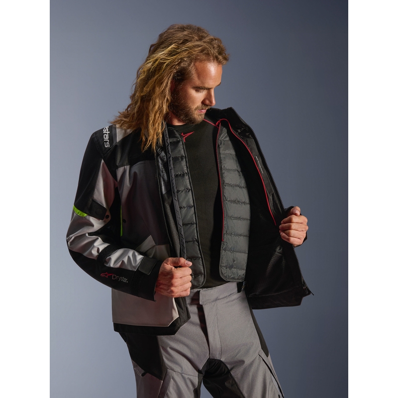 Μπουφάν μοτοσικλέτας Alpinestars Andes V4 Drystar Σκούρο γκρι-Ανοιχτό γκρι-Μαύρο-Φθορίζον κίτρινο