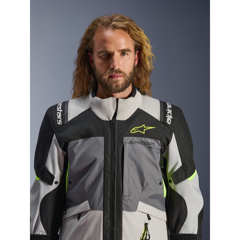 Μπουφάν μοτοσικλέτας Alpinestars Andes V4 Drystar Σκούρο γκρι-Ανοιχτό γκρι-Μαύρο-Φθορίζον κίτρινο