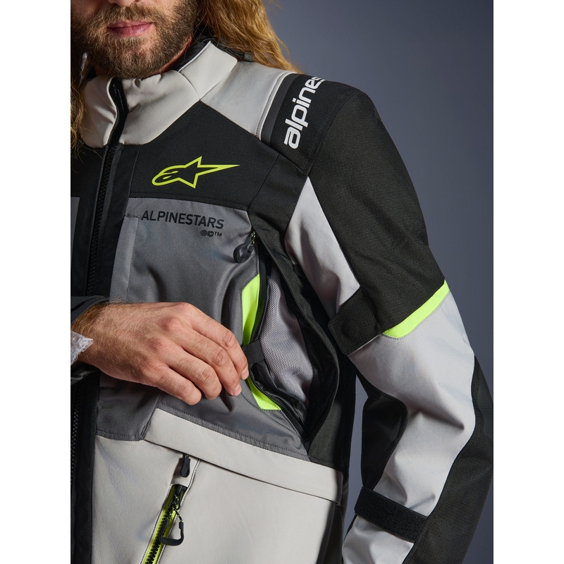 Μπουφάν μοτοσικλέτας Alpinestars Andes V4 Drystar Σκούρο γκρι-Ανοιχτό γκρι-Μαύρο-Φθορίζον κίτρινο