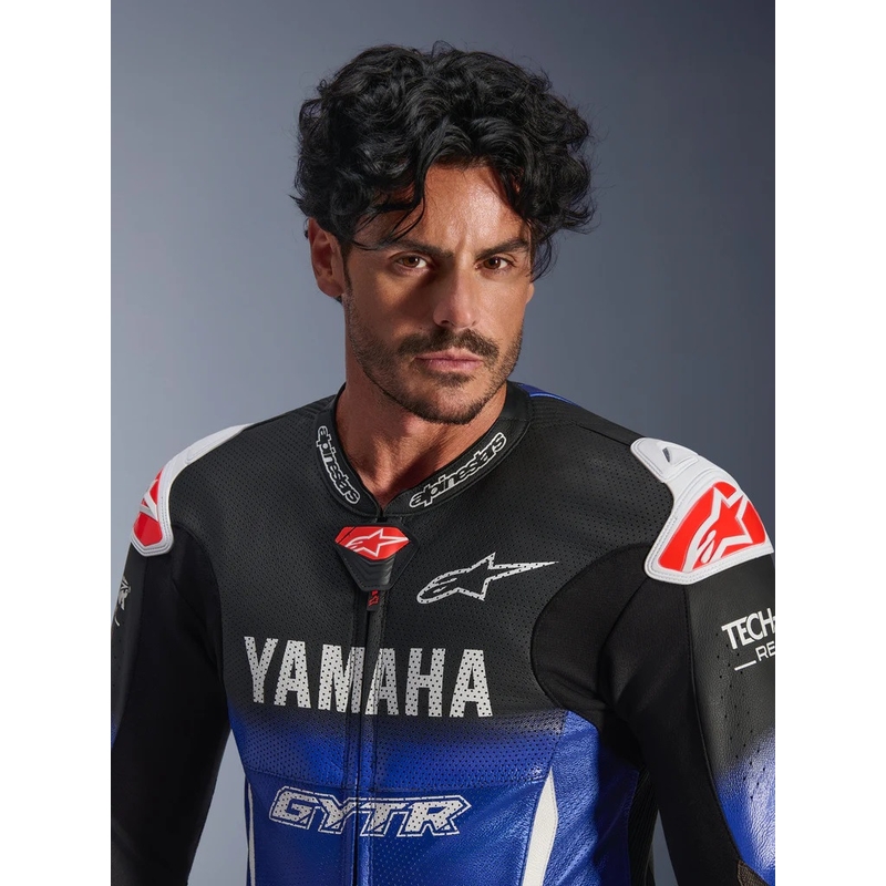 Ολόσωμη δερμάτινη φόρμα μοτοσικλέτας Alpinestars GP-R7 YAMAHA GYTR TECH-AIR collection συμβατή με μπλε-μαύρο-λευκό-κόκκινο