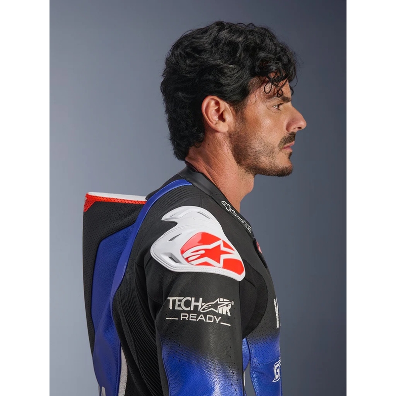 Ολόσωμη δερμάτινη φόρμα μοτοσικλέτας Alpinestars GP-R7 YAMAHA GYTR TECH-AIR collection συμβατή με μπλε-μαύρο-λευκό-κόκκινο