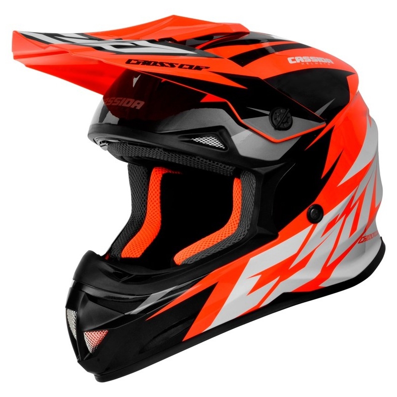 Cassida Cross Cup Two Κράνος Motocross μαύρο-λευκό-γκρι-φλούο πορτοκαλί