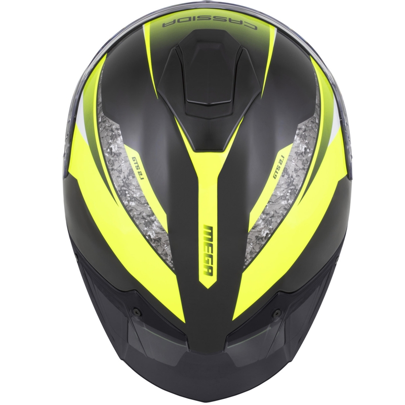 Κράνος μοτοσικλέτας Cassida Integral GTS 2.1 Mega full-face μαύρο-φθορίζον κίτρινο-λευκό
