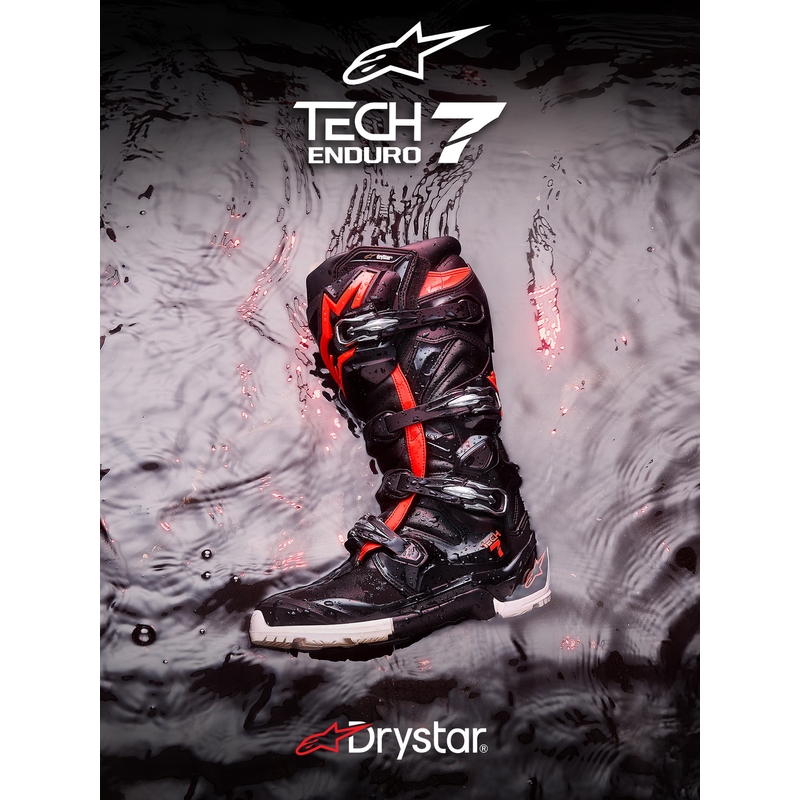 Μπότες μοτοσικλέτας Alpinestars TECH 7 Enduro Drystar μαύρο-φλουορ κόκκινο-λευκό