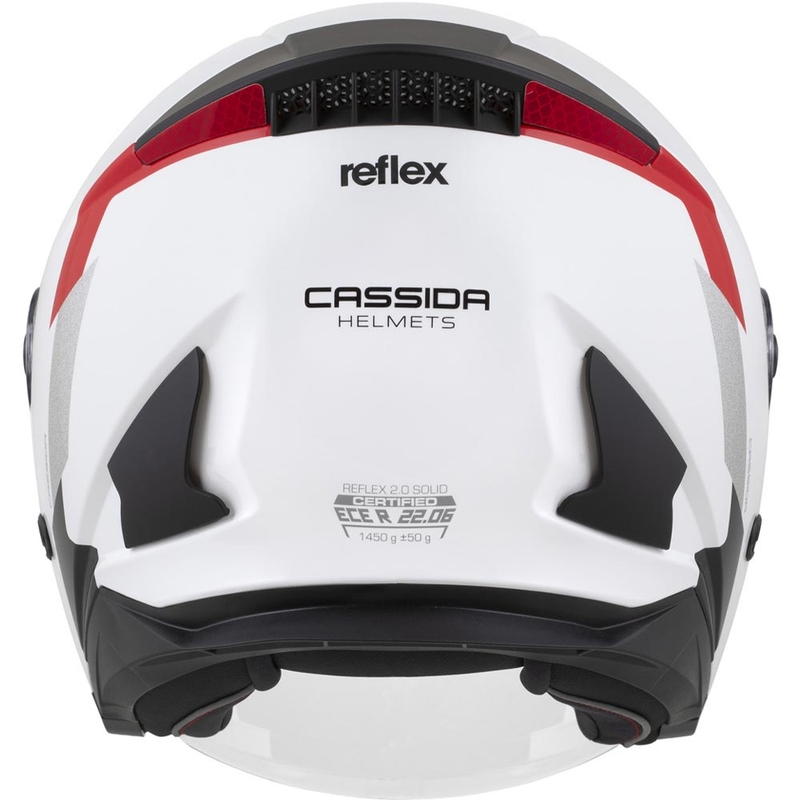Κράνος μοτοσικλέτας Cassida Reflex 2.0 ανοιχτού τύπου, λευκό-κόκκινο-γκρι-ανακλαστικό ασημί