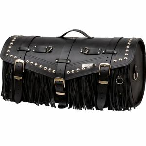 Δερμάτινη θήκη μοτοσικλέτας με κλειδαριά, πριτσίνια και κρόσσια RSA K183 μαύρη