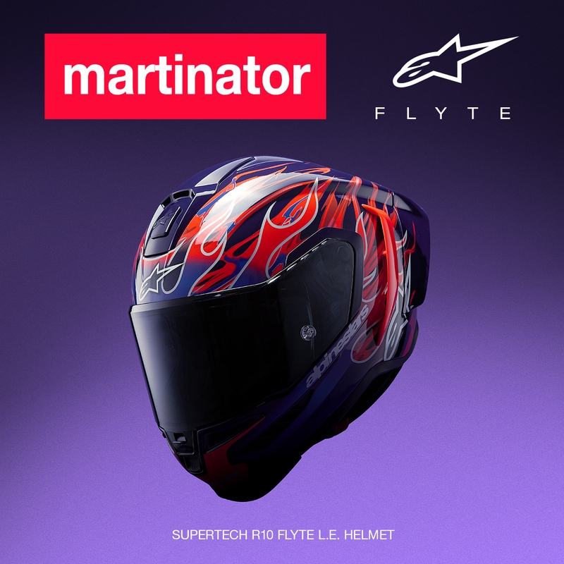 Κράνος μοτοσικλέτας Alpinestars Supertech R-10 Flyte full face, περιορισμένης έκδοσης, Jorge Martin, μωβ-κόκκινο