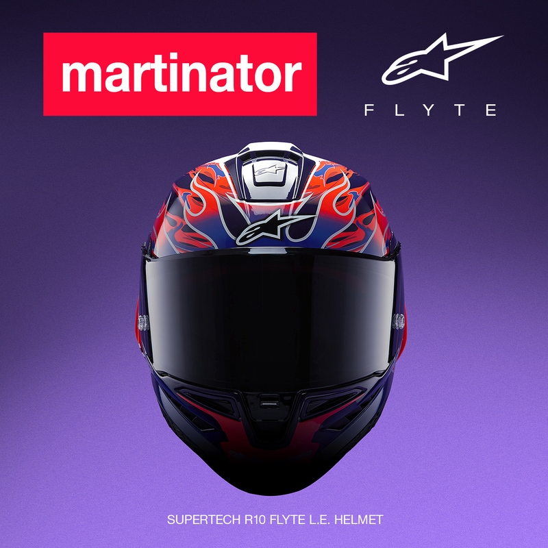 Κράνος μοτοσικλέτας Alpinestars Supertech R-10 Flyte full face, περιορισμένης έκδοσης, Jorge Martin, μωβ-κόκκινο