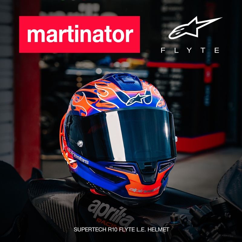 Κράνος μοτοσικλέτας Alpinestars Supertech R-10 Flyte full face, περιορισμένης έκδοσης, Jorge Martin, μωβ-κόκκινο
