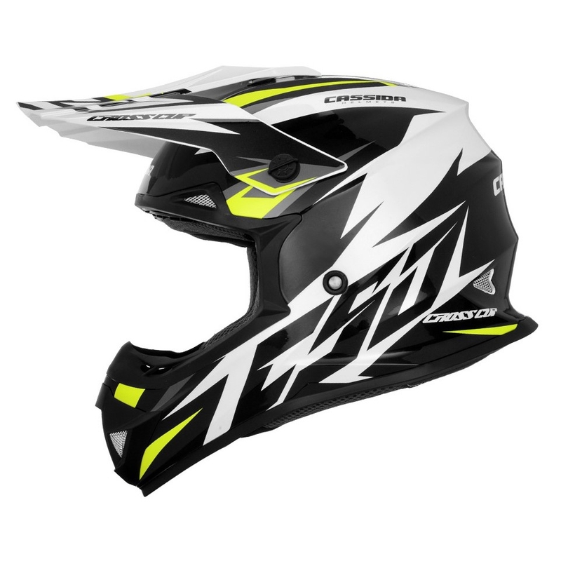 Cassida Cross Cup Two Κράνος Motocross μαύρο-λευκό-γκρι-φλούο κίτρινο