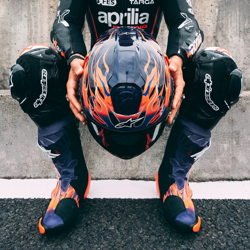 Κράνος μοτοσικλέτας Alpinestars Supertech R-10 Flyte full face, περιορισμένης έκδοσης, Jorge Martin, μωβ-κόκκινο
