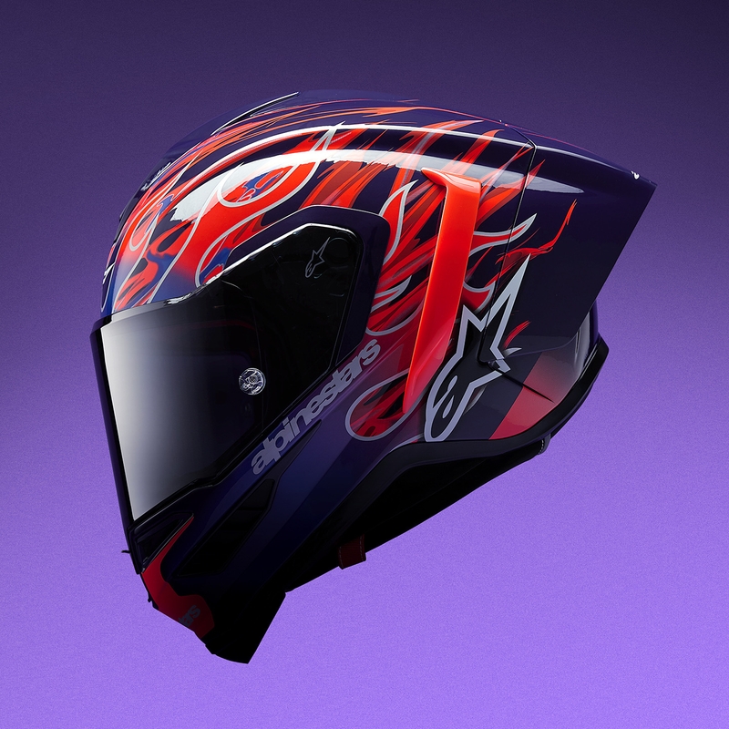 Κράνος μοτοσικλέτας Alpinestars Supertech R-10 Flyte full face, περιορισμένης έκδοσης, Jorge Martin, μωβ-κόκκινο