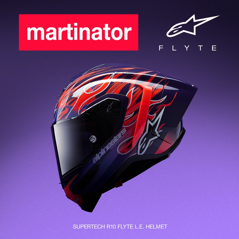 Κράνος μοτοσικλέτας Alpinestars Supertech R-10 Flyte full face, περιορισμένης έκδοσης, Jorge Martin, μωβ-κόκκινο