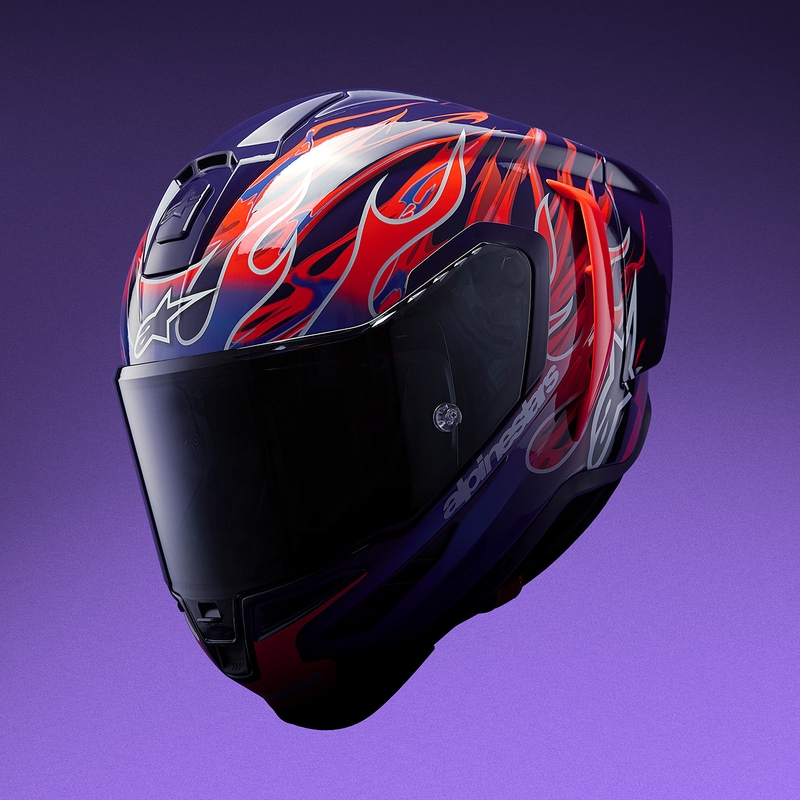 Κράνος μοτοσικλέτας Alpinestars Supertech R-10 Flyte full face, περιορισμένης έκδοσης, Jorge Martin, μωβ-κόκκινο