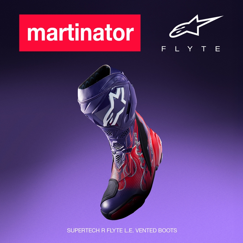 Μπότες μοτοσικλέτας Alpinestars Supertech R Vented Flyte περιορισμένης έκδοσης Jorge Martin μωβ-κόκκινο-μαύρο