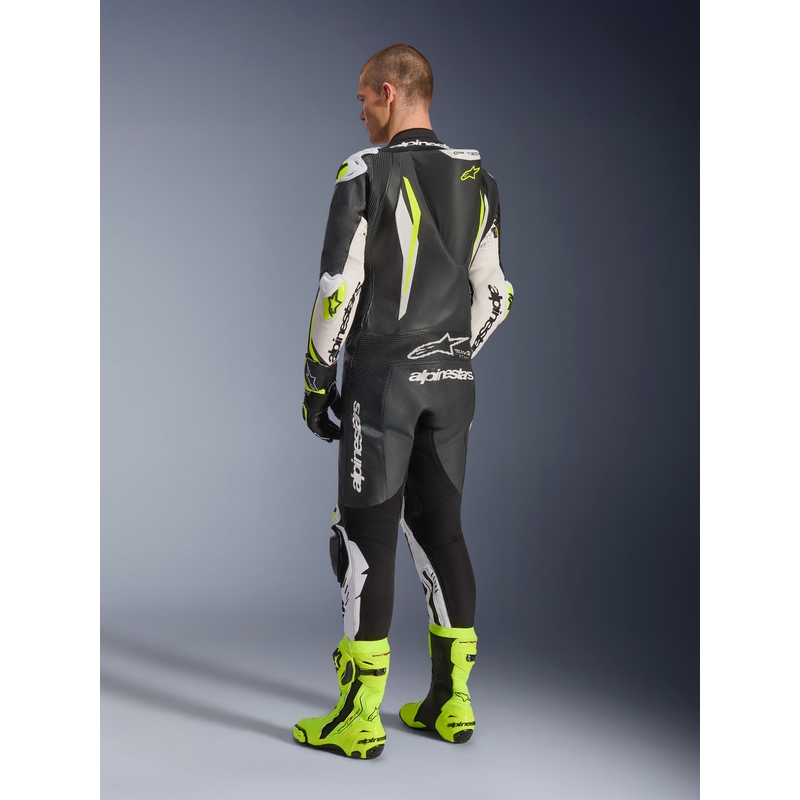 Ολόσωμη δερμάτινη φόρμα μοτοσικλέτας Alpinestars GP TECH V5 σε μαύρο-λευκό-φλουορ κίτρινο