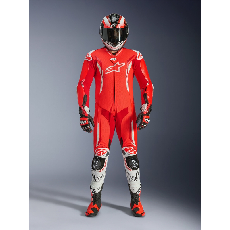 Ολόσωμη φόρμα μοτοσικλέτας Alpinestars GP TECH V5 από δέρμα σε φθορίζον κόκκινο-κόκκινο-λευκό