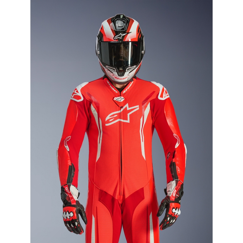 Ολόσωμη φόρμα μοτοσικλέτας Alpinestars GP TECH V5 από δέρμα σε φθορίζον κόκκινο-κόκκινο-λευκό