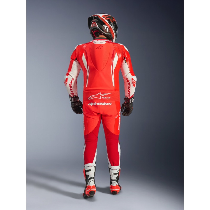 Ολόσωμη φόρμα μοτοσικλέτας Alpinestars GP TECH V5 από δέρμα σε φθορίζον κόκκινο-κόκκινο-λευκό