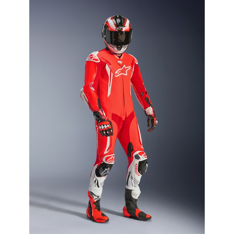 Ολόσωμη φόρμα μοτοσικλέτας Alpinestars GP TECH V5 από δέρμα σε φθορίζον κόκκινο-κόκκινο-λευκό