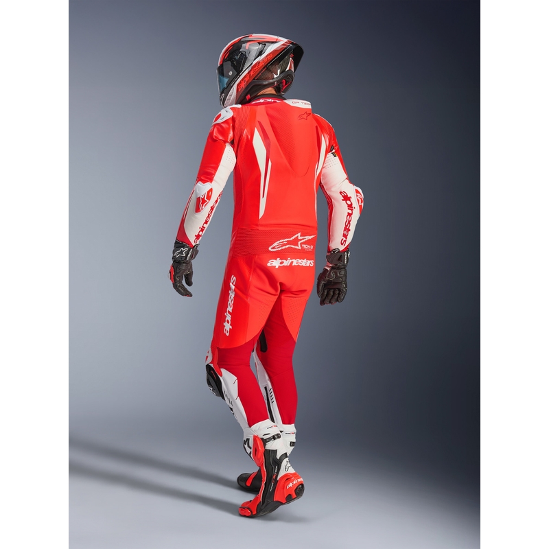 Ολόσωμη φόρμα μοτοσικλέτας Alpinestars GP TECH V5 από δέρμα σε φθορίζον κόκκινο-κόκκινο-λευκό