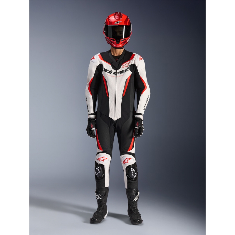 Ολόσωμη φόρμα μοτοσικλέτας Alpinestars GP FORCE V2 σε λευκό-μαύρο-φλουορ κόκκινο