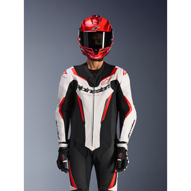 Ολόσωμη φόρμα μοτοσικλέτας Alpinestars GP FORCE V2 σε λευκό-μαύρο-φλουορ κόκκινο