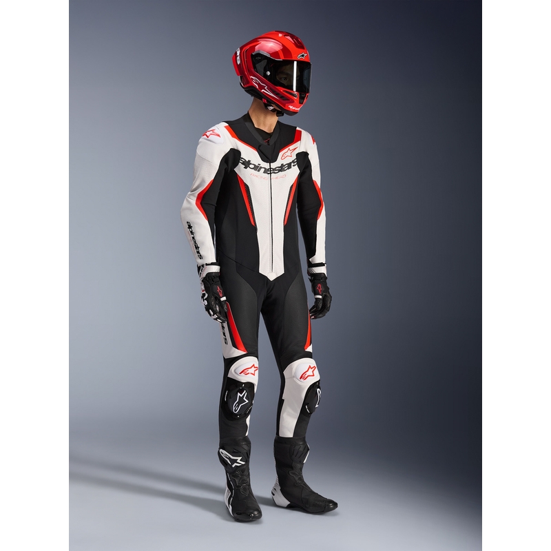 Ολόσωμη φόρμα μοτοσικλέτας Alpinestars GP FORCE V2 σε λευκό-μαύρο-φλουορ κόκκινο
