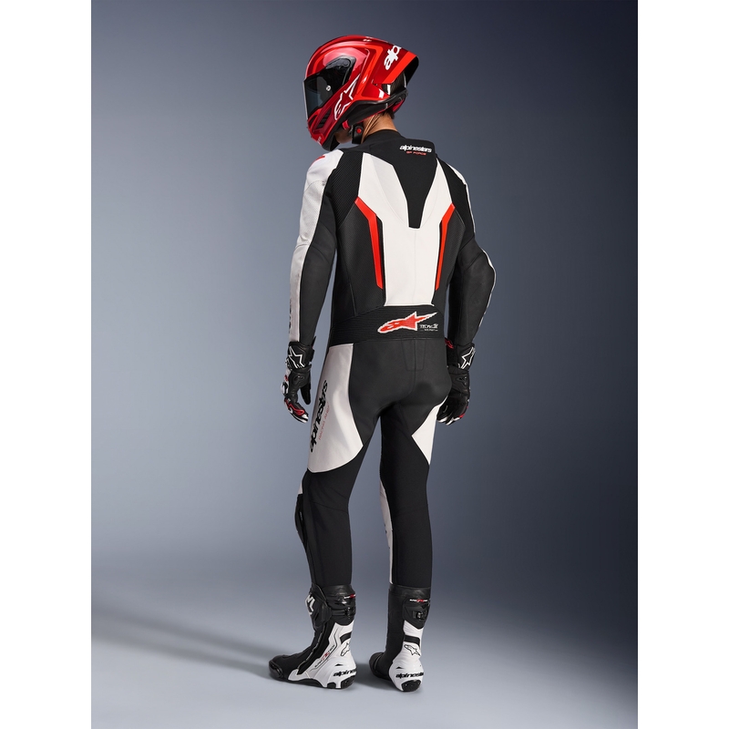 Ολόσωμη φόρμα μοτοσικλέτας Alpinestars GP FORCE V2 σε λευκό-μαύρο-φλουορ κόκκινο