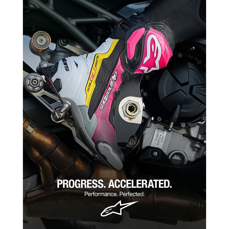 Μπότες μοτοσικλέτας Alpinestars Supertech R μαύρο-λευκό-ροζ-κίτρινο