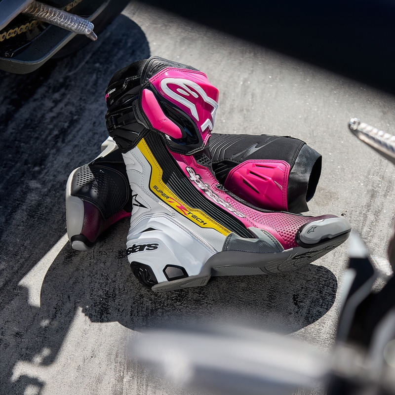 Μπότες μοτοσικλέτας Alpinestars Supertech R μαύρο-λευκό-ροζ-κίτρινο