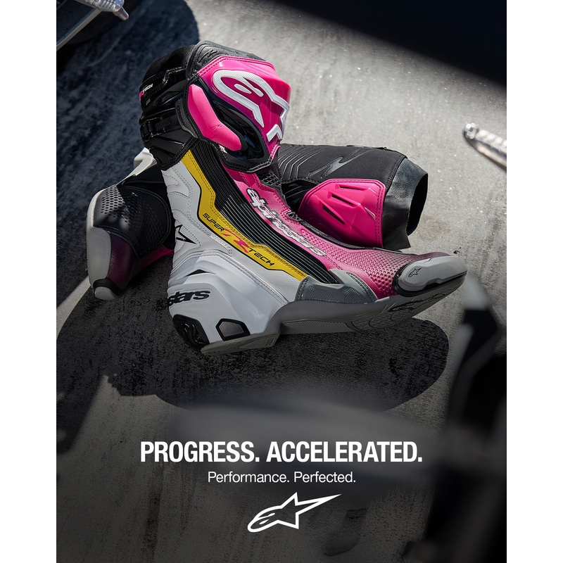 Μπότες μοτοσικλέτας Alpinestars Supertech R μαύρο-λευκό-ροζ-κίτρινο