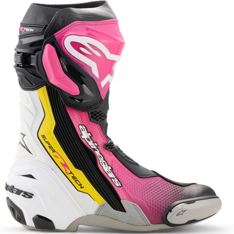 Μπότες μοτοσικλέτας Alpinestars Supertech R μαύρο-λευκό-ροζ-κίτρινο