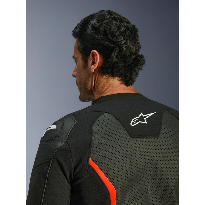 Δερμάτινο μπουφάν μοτοσικλέτας Alpinestars GP Force V2 Airflow μαύρο-φθορίζον κόκκινο-λευκό