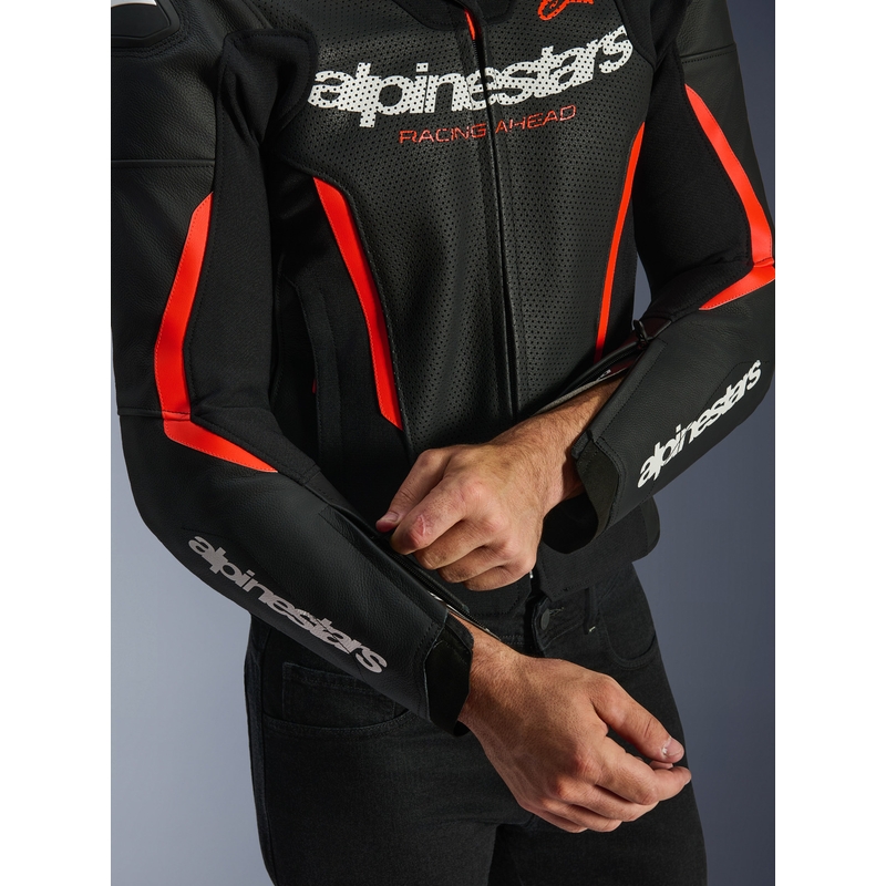 Δερμάτινο μπουφάν μοτοσικλέτας Alpinestars GP Force V2 Airflow μαύρο-φθορίζον κόκκινο-λευκό